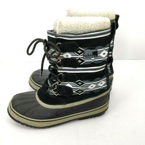 Sorel Women's Size 6 Black Waterproof Duck Snow Boots Rubber Lined Aztec Print